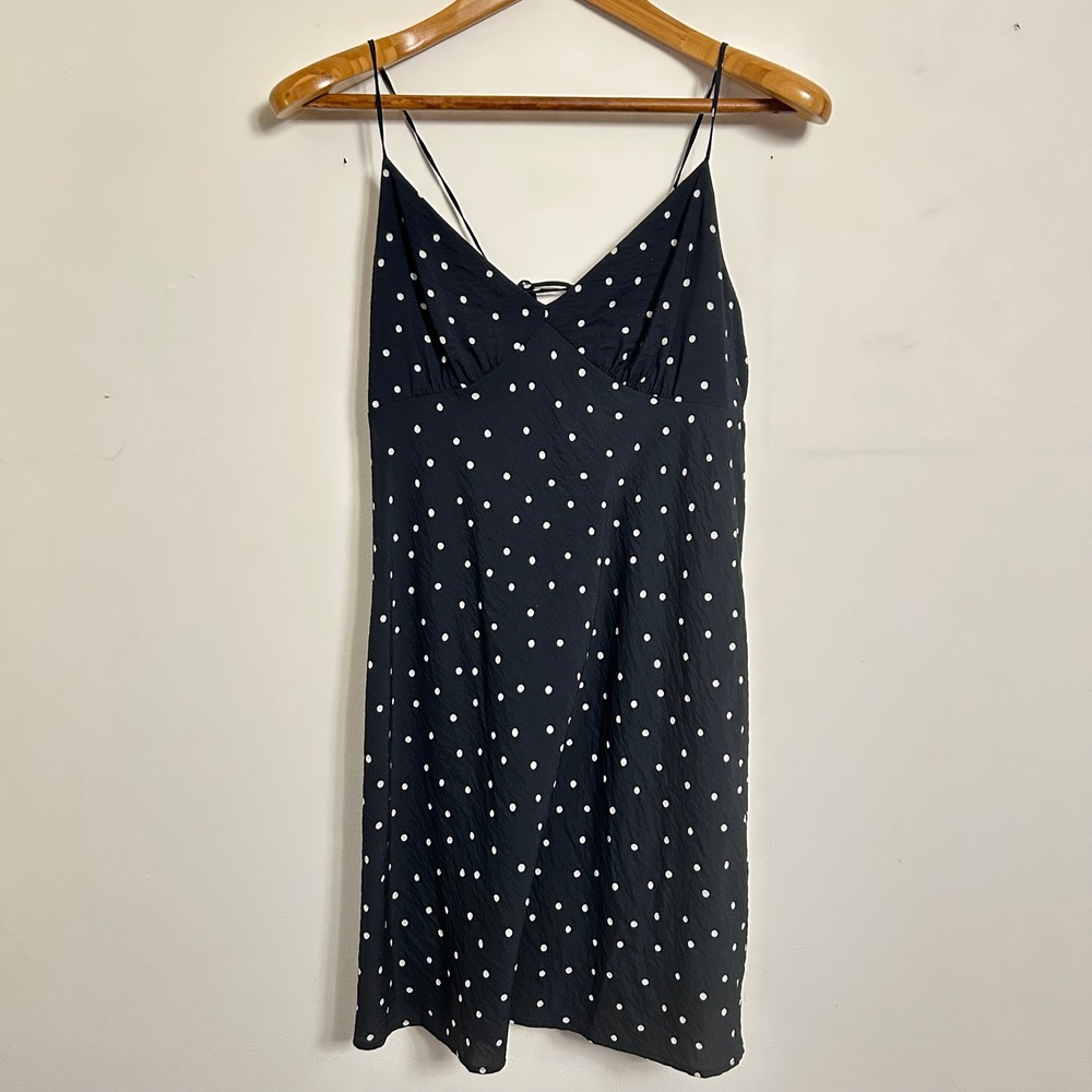 Madewell Polka Dot Tie Back Mini Slip‎ Dress Black White Size 12